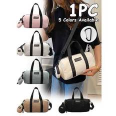 Large Capacity Duffel Bag With Small Bag,Unisex Minimalist Water-Resistant Foldable Duffel Bag, Large Capacity Tote Travel Bag Gym Storage Bag, Quilt - Multicolor - Blue (1 Piece),White (1 Piece),Pink (1 Piece),Brown (1 Piece),Black (1 Piece),Carabiner (1 Piece)