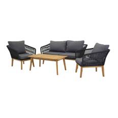 Venture Design Chania sofagruppe Sort/teaktræ med grå pude 2-personers sofa, lænestole & bord 110x60 cm