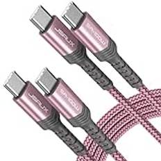 JSAUX USB C to USB C Cable (2 Pieces 2m + 2m) 100W / 5A USB C Woven Charging Cable, Fast Charging Cable Compatible with iPhone 16/15 Plus/15 Pro Max Samsung Galaxy S24 S23 A54 MacBook Pro Air M3