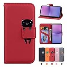 Rostsant Sony Xperia 10 V 5G fodral skinnkänsla PU-läderfodral Sony Xperia 10 V magnetisk stängning skyddande plånbok flip cover stativ skyddsfodral för Sony Xperia 10 V 5G röd katt