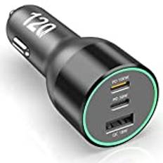 120W USB C billaddare, 100W typ C PD 30W PPS 45W QC 18W super snabb laddning LED cigarettändare USB-C billaddare för iPhone 14 13 Pro Samsung S22 S21 Ultra Note 20 iPad MacBook Pro Air bärbar dator