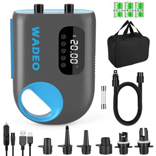 WADEO SUP Pumpe elektrisch [18000mAh], 20 PSI Hochdruck SUP Luftpumpe Akku mit LED-Licht, 110 V AC/12 V DC Schnellladung, Auto-Off für Stand Up Paddle Boards, Boote, Kajak, Matratze - Ink.Tragetasche