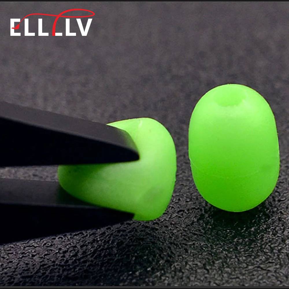 Elllv 100pcs Green Saltwater Fishing  Cylindrical  Soft Rubber Luminous  Beads Glowing  Stopper  Fishing Hook Lure Accessories