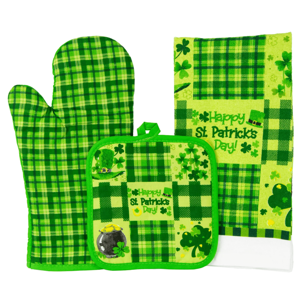 Køkkenhåndklædesæt til St. Patricks dag med ovnhandske og