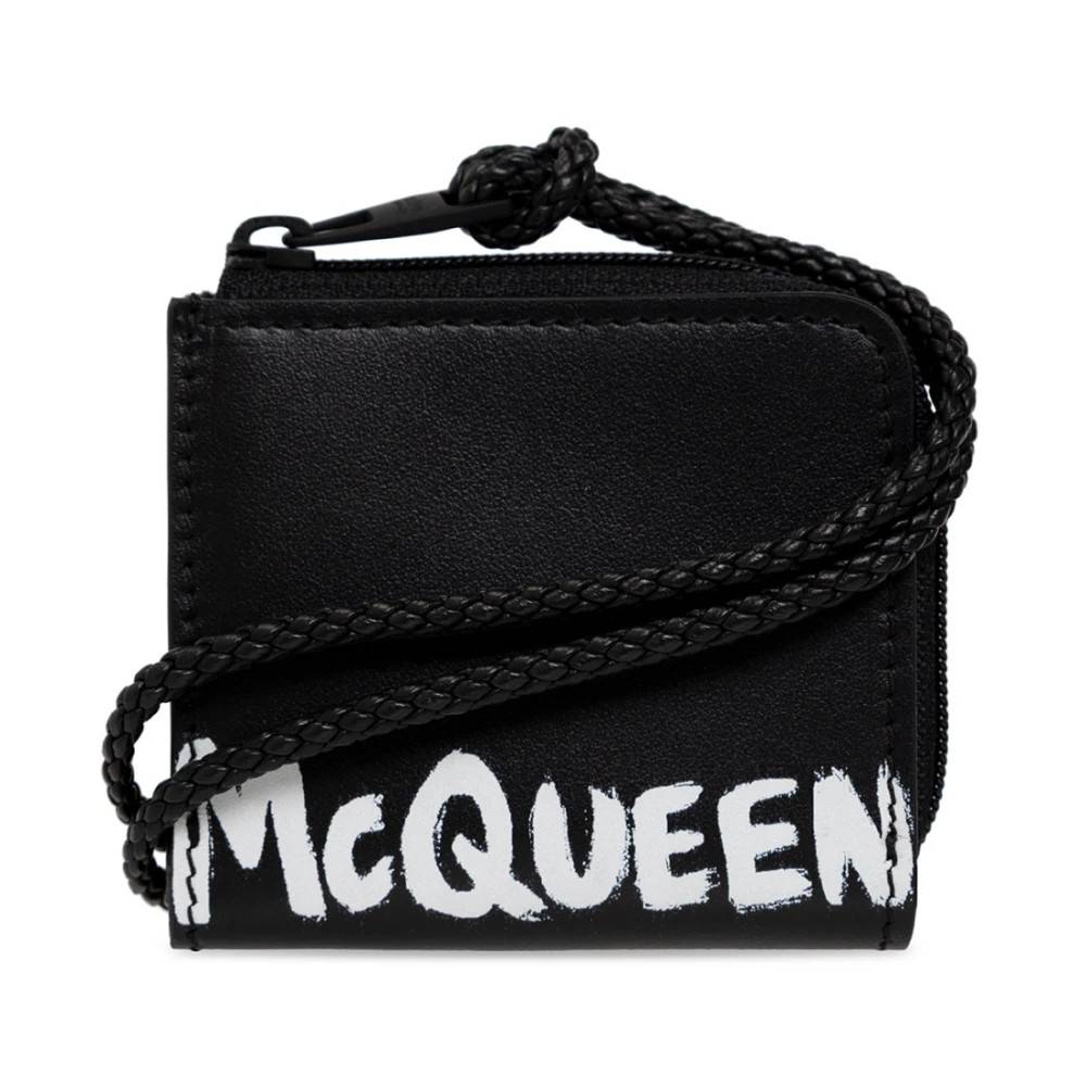 Alexander McQueen, Accessories , Herre, Sort, ONE SIZE, Læder, Sort Graffiti Logo Pung Læder Italien