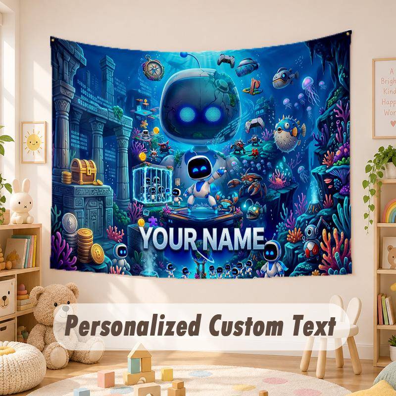 Custom Name Text Tapestry,Astro Bot Boho Wall Hanging, Decorative Backdrop Tapestry For Room