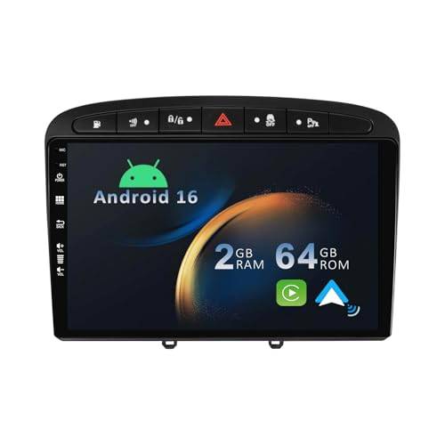 YUNTX Android 12 2 Din Radio Navigation för Peugeot 308 2007-2013 :[Integrerad CarPlay/Android Auto/GPS]-IPS 2.5D 9" Touchscreen-DAB/Bluetooth 5.0/WiFi/USB/4G/ratt kontroll/Mirror-Link