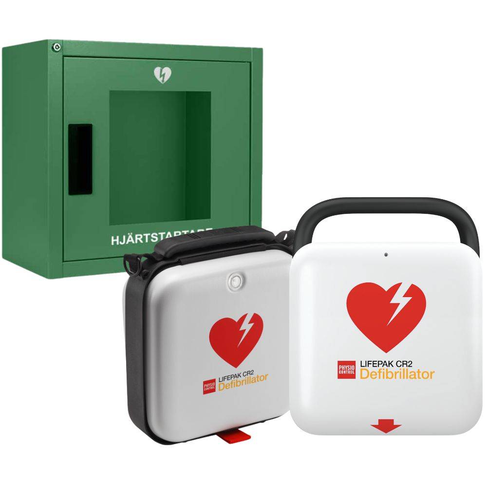 LIFEPAK CR2 Wi-Fi med bärväska och larmat inomhusskåp (grönt)