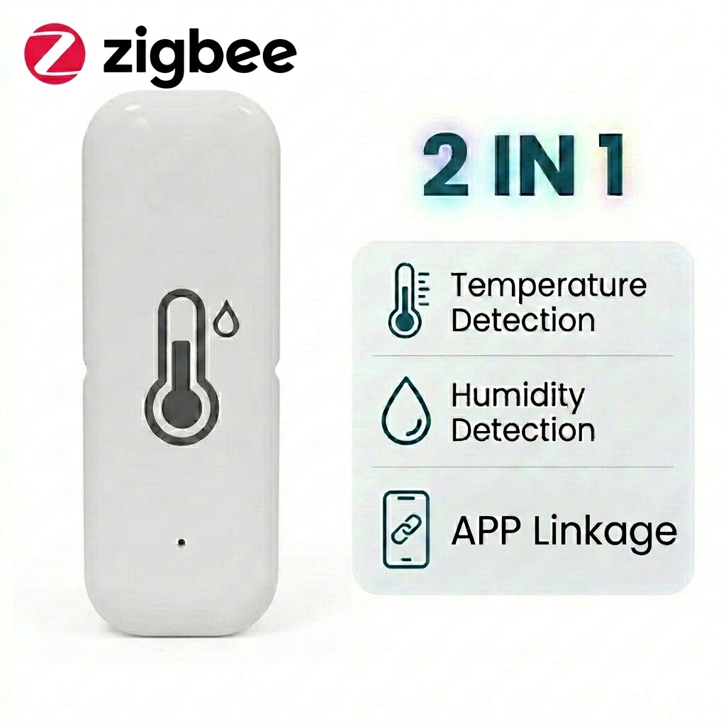 Zigbee Smart Temperature Humidity Sensor Indoor Hygrometer Controller Monitoring Work with Smart Speaker Alexa Google Home