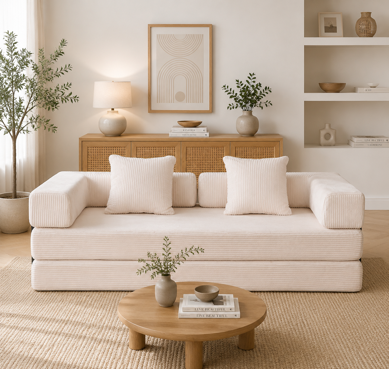 Corduroy Modular Convertible Sofa Bed, 2-in-1 Foldable Floor Couch Sofa, No Assembly Required Soft Sofa for Small Apartment Bedroom Living Room Dorm Guest Room