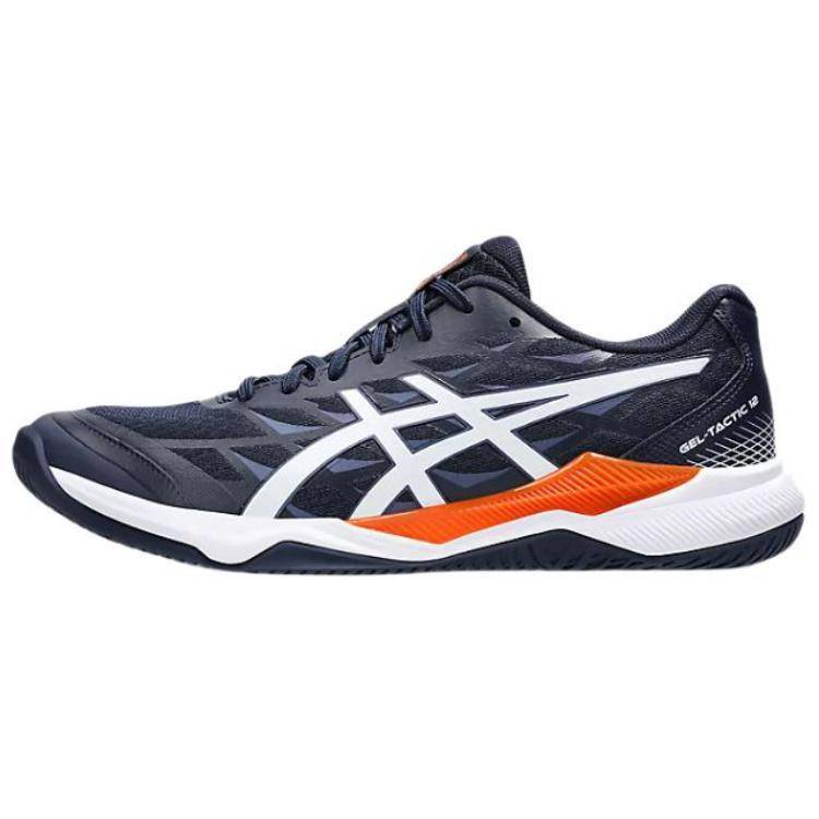 Asics Gel-Tactic 12 Syntetiskt Läder Mångsidiga Bekväma Slitstarka Lågskurna Träningsskor Herr Sneakers Svart Vit Orange 1073A058-402 37.5