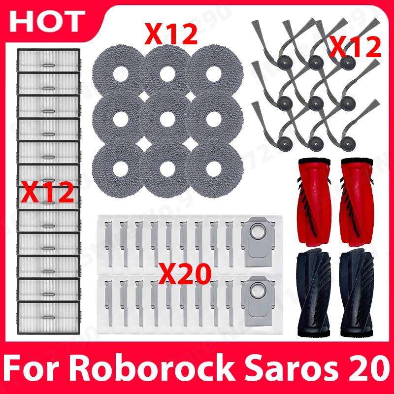 For Roborock Saros 20 Spare Parts Main Side Brush Mop Cloth Hepa Filter Dust Bag Robot Vacuum Cleaner Replacement Accessories