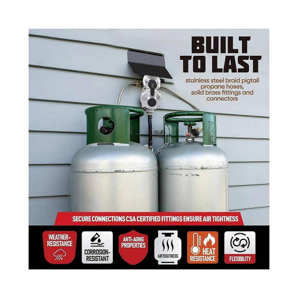 RV Propane Regulator with Hose, Heavy Duty 2-Tank 2-Stage Auto Changeover LP Propane Gas Regulator