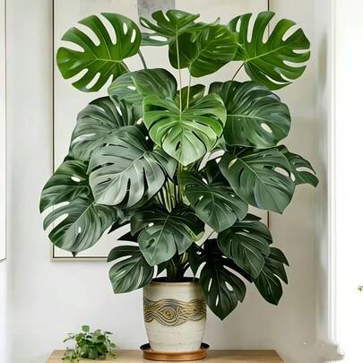 100-130 cm/51.18 tum konstgjord Monstera-växt, konstgjord palm med plastblad, grön hög växt, lämplig för hem, trädgård, rum och kommersiell dekoration - Mörk Grön (Multi-size)