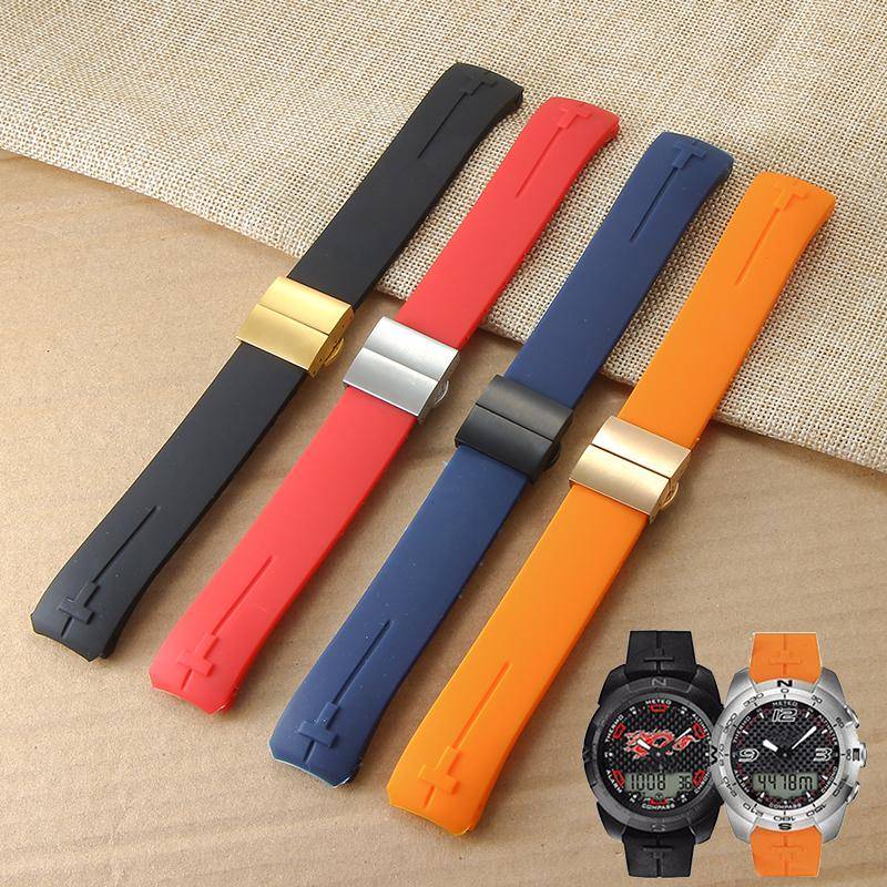 Halkfri Hög Elasticitet för Tissot T-Touch 21 20mm Svart Orange T047 T013 T33 Specialgränssnitt Anti-aging Silikonklockarmband red