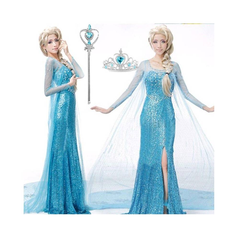 (Dress, S) Frozen Elsa Princess Dress Halloween Cosplay Costume for Adults Role Play Performance