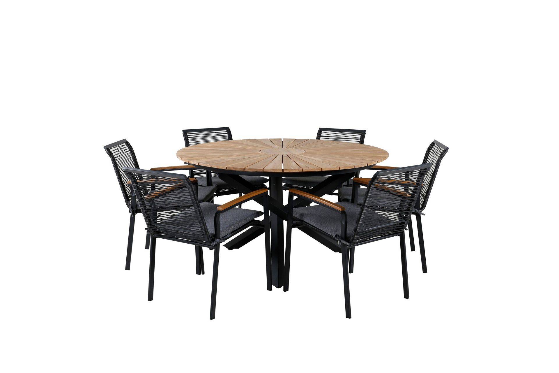 Mexico Matgrupp Utomhus Rund Ø140cm + 6 Dallas Matstolar - Svart utomhus Brun,Svart Venture Home