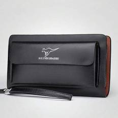 1st högkvalitativt PU-läder handväska för män Business clutchväska Hög kvalitet män dubbel dragkedja Stor kapacitet Mobiltelefonväska Multikort clutch - Multifärgad (svart,brun)