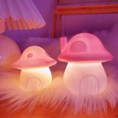 Söt tecknad svampnattlampa, mjuk LED-lampa, sängkantsdekoration i sovrummet, ny nattlampa, lämplig för skrivbord, studenthem, sovrum, skolstartsdekor, (Liten storlek,Plusstorlek)