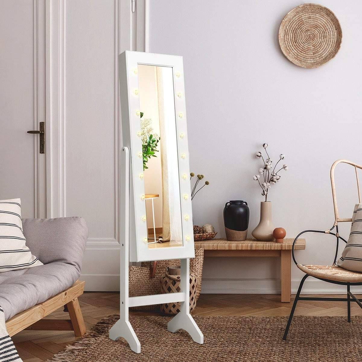 18 LED smykkeskab vippejusterbar smykkehylde spejlskab til makeup hvid