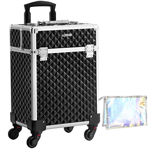 Songmics Cosmetic Case, Trolley, Makeup Case med håndtag, 4 universelle hjul, sort.