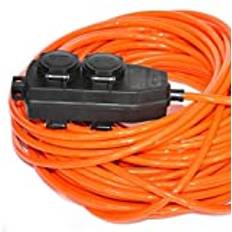 Hilark förlängningskabel H07BQ-F 3g2,5 mm2 (3x2,5) IP44 med skyddskontaktkontakt, 4 Schuko-uttag med skyddshuvud, PUR-kabel (30m, orange)