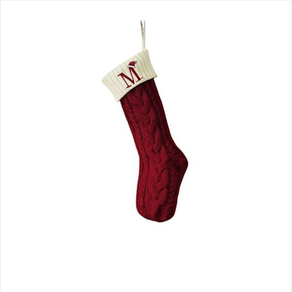 Personlig Broderad Julstrumpa - Stickad M Bokstav Mönster Juldekoration