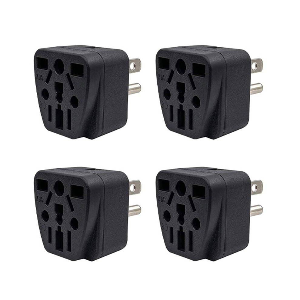 4X US Travel Plug Adapter EU/UK/AU/In/CN/JP/Asia/Italy/Brazil to USA (Type B), 3 Prong USA Plug, Charger Converter Black