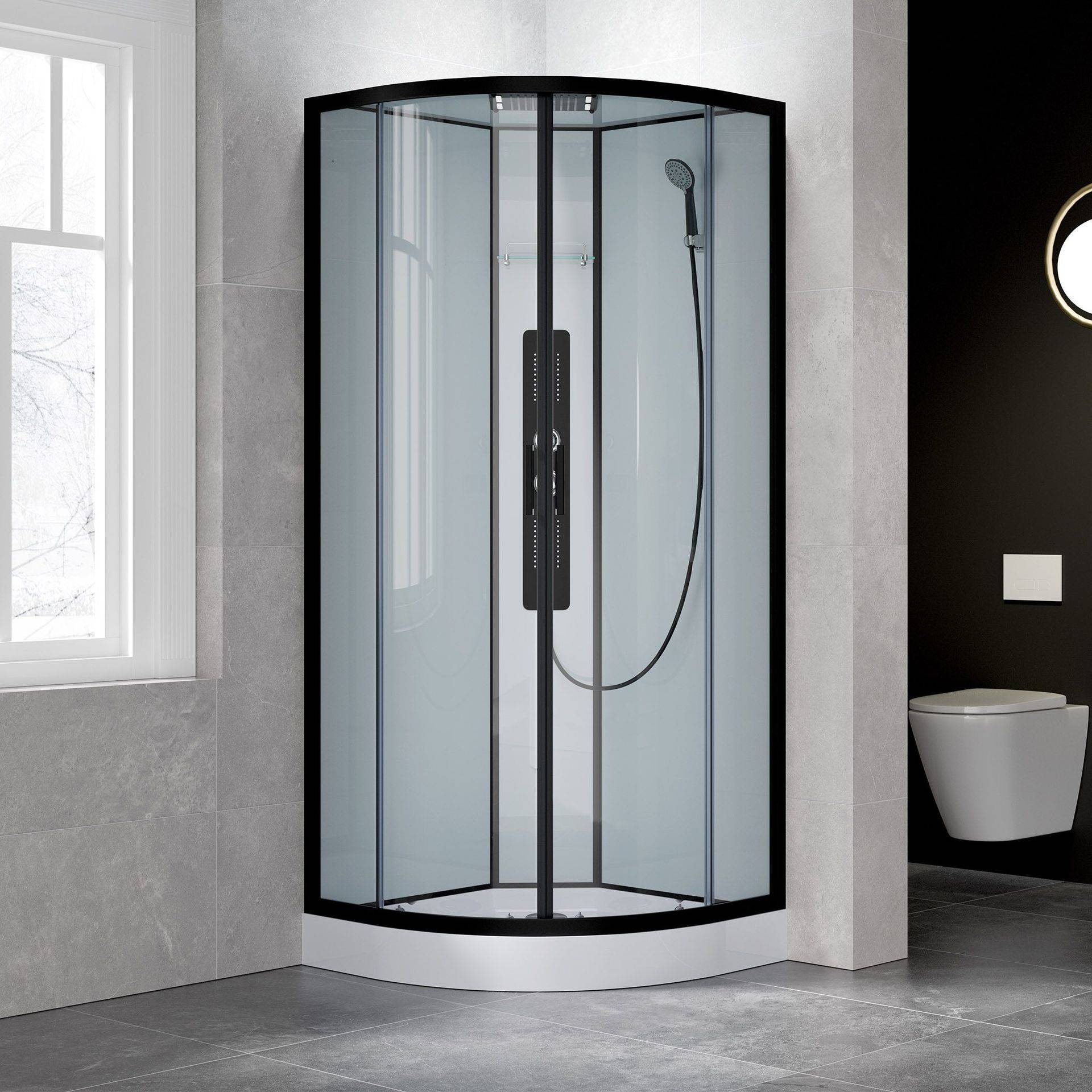 Stilren duschkabin 90x90cm - Duschar Vit,Svart Glas