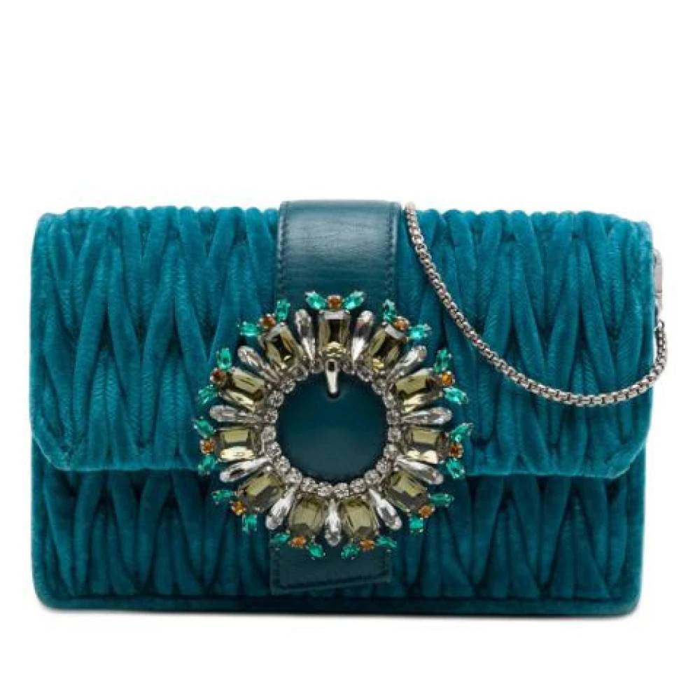 Miu Miu Pre-owned Pre-owned Quilted Velvet Crossbody Bag - Vintage - Dame - Blå - ONE SIZE - Uld