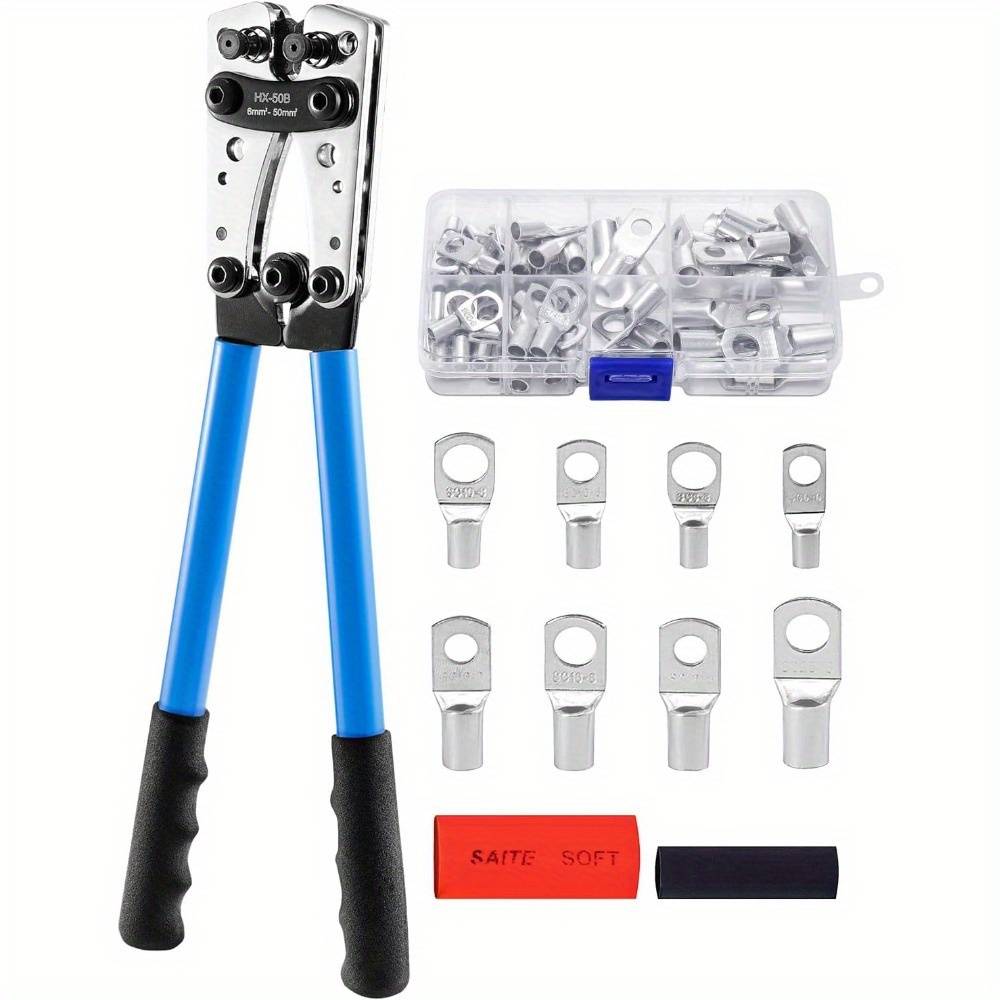 TEMU Battery Cable Lug Crimping Pliers Cable Lugs Steel Cable Lugs From Awg 10-0 6/ 10/ 16/ 25/ 35/ 50 Mm² Large Crimping Pliers For Wire Cable Battery Terminal (blue 60pcs Terminal)