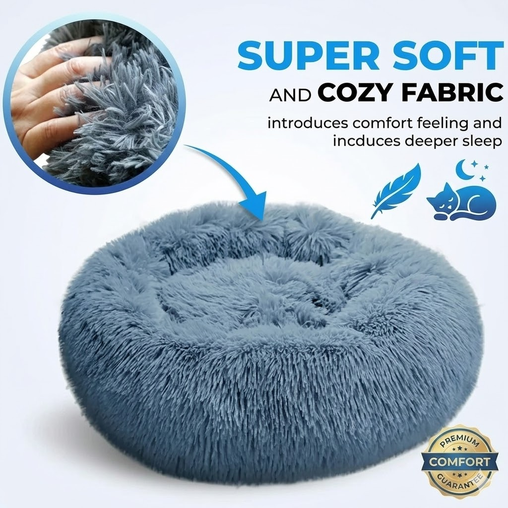 Round Plush Pet Bed Calming Dog Bed Cat Cushion House Machine Washable Self Warming Kennel Super Soft Cozy Fabric Puppy Sleepers