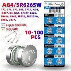 5-100ST 1,55V AG4 knappbatterier 377 SR626 SR626SW Cell Mynt Alkaline Batteri 177 376 626A LR66 LR626 För Klockleksaker Klocka (10PCS(GF)KN,20PCS(GF)KN,30PCS(GF)KN,40PCS(GF)KN,50PCS(GF)KN,60PCS(GF)KN,80PCS(GF)KN,100 STK(GF)KN)