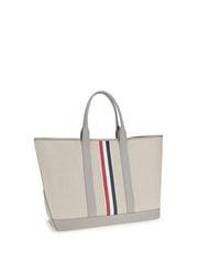 Thom Browne Striped Web Detail Canvas Tote Bag — Gray