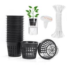 ORIMERC 12 st 7,6 cm nätkopp kvalitet plantering nät krukor/korgar med självvattnande vekelsnöre och växtetiketter för trädgård hydroponisk plantering dammväxter plantering murare burk orkidé kratky