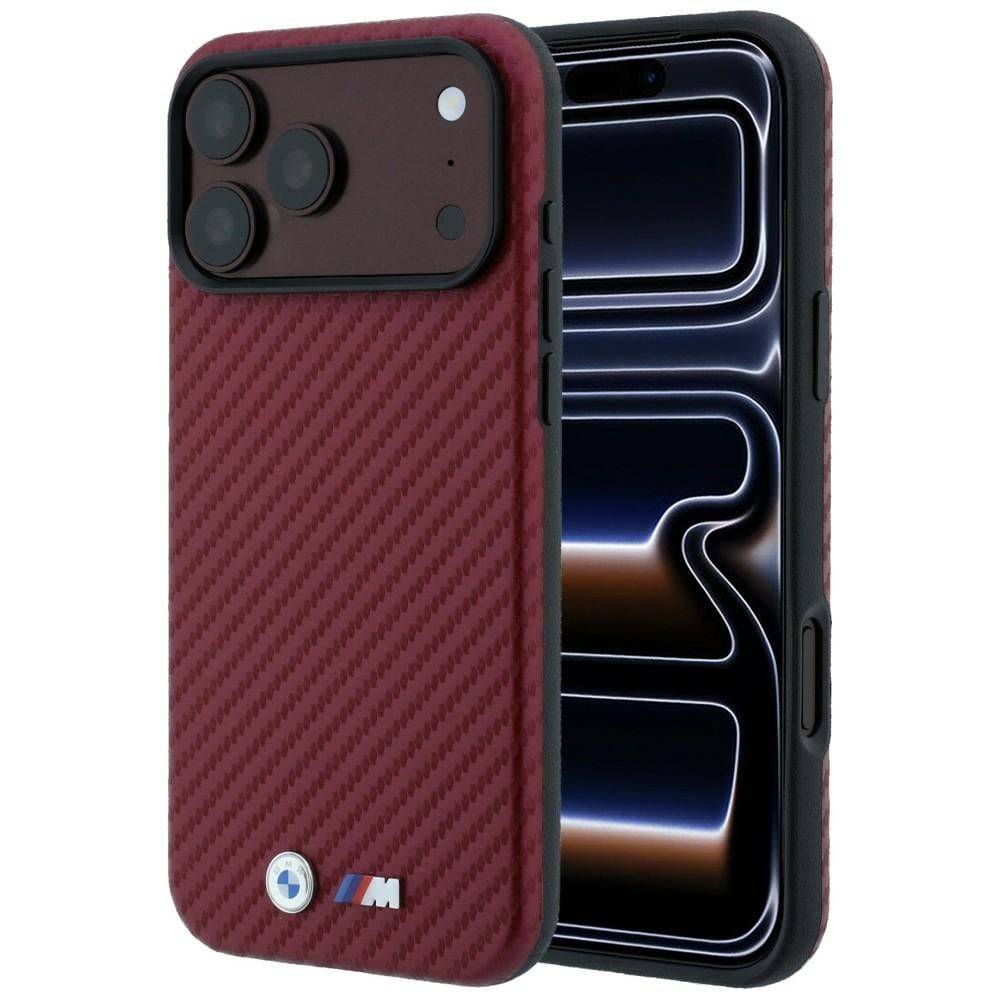 BMW M Carbon Metal Logo MagSafe-etui til iPhone 17 Pro Max / 18 Pro Max – burgunder.