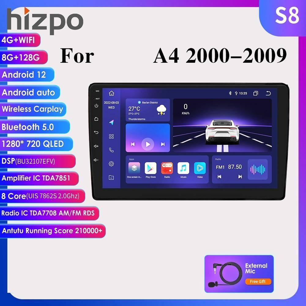 Hizpo 4G+WIFI 2 Din Android Auto Radio för A4 B6 2000-2009 Seat Exeo Carplay Bil Multimedia GPS 2din Autoradio Nav GPS HeadUnit Automotivo Video