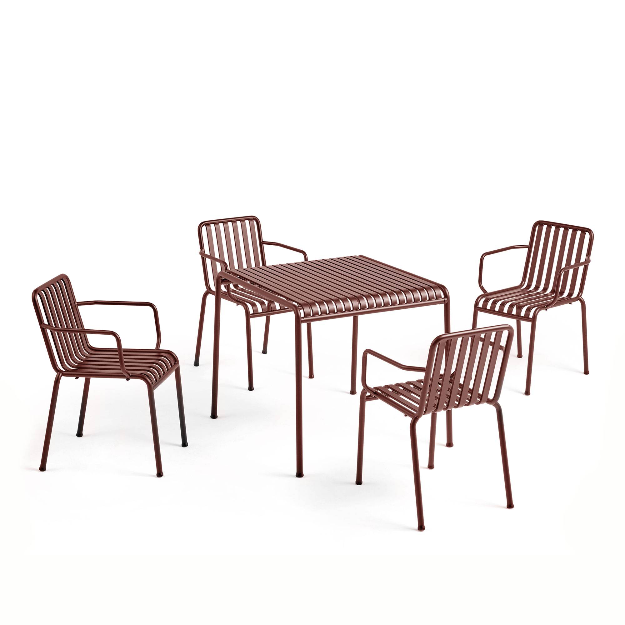 HAY - Palissade Table 90 x 82,5 cm & 4 Palissade Armchair Iron Red - Havemøbelsæt til spisning - Ronan & Erwan Bouroullec
