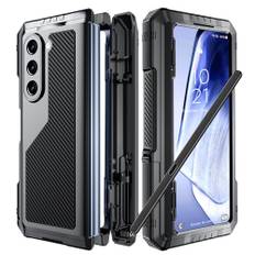Beeasy für Samsung Galaxy Z Fold 5 Hülle, 360 Grad Outdoor Stoßfeste Schutzhülle mit S Pen Halter und Scharnierschutz, Robuste Metall Heavy Duty Case mit Displayschutz und Ständer