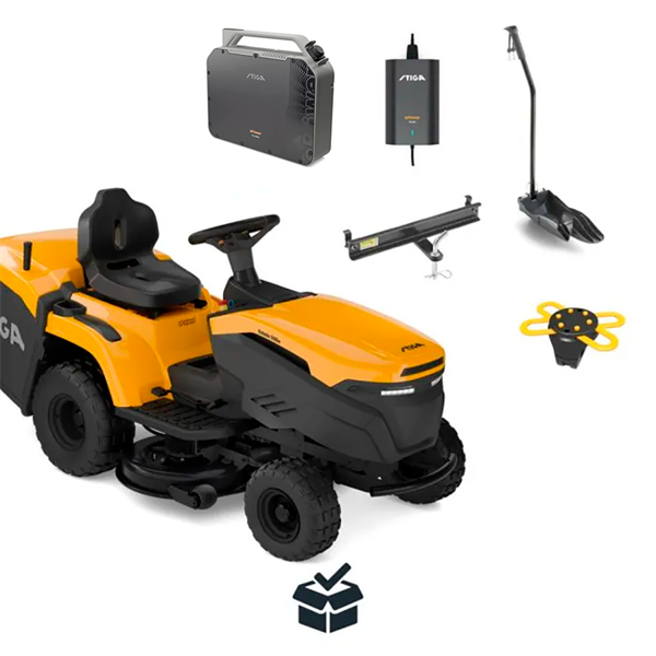 STIGA Estate 384e Havetraktor - 84 cm klippebredde inkl. fri levering, montering og klargøring | Inkl. 1 batteri og 1 lader.