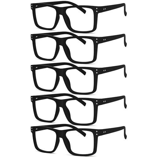 Eyekepper 5-Pack Läsglasögon Stor Fyrkantig Ram för Kvinnor och Män med Fjädergångjärn - Svart, +2.25