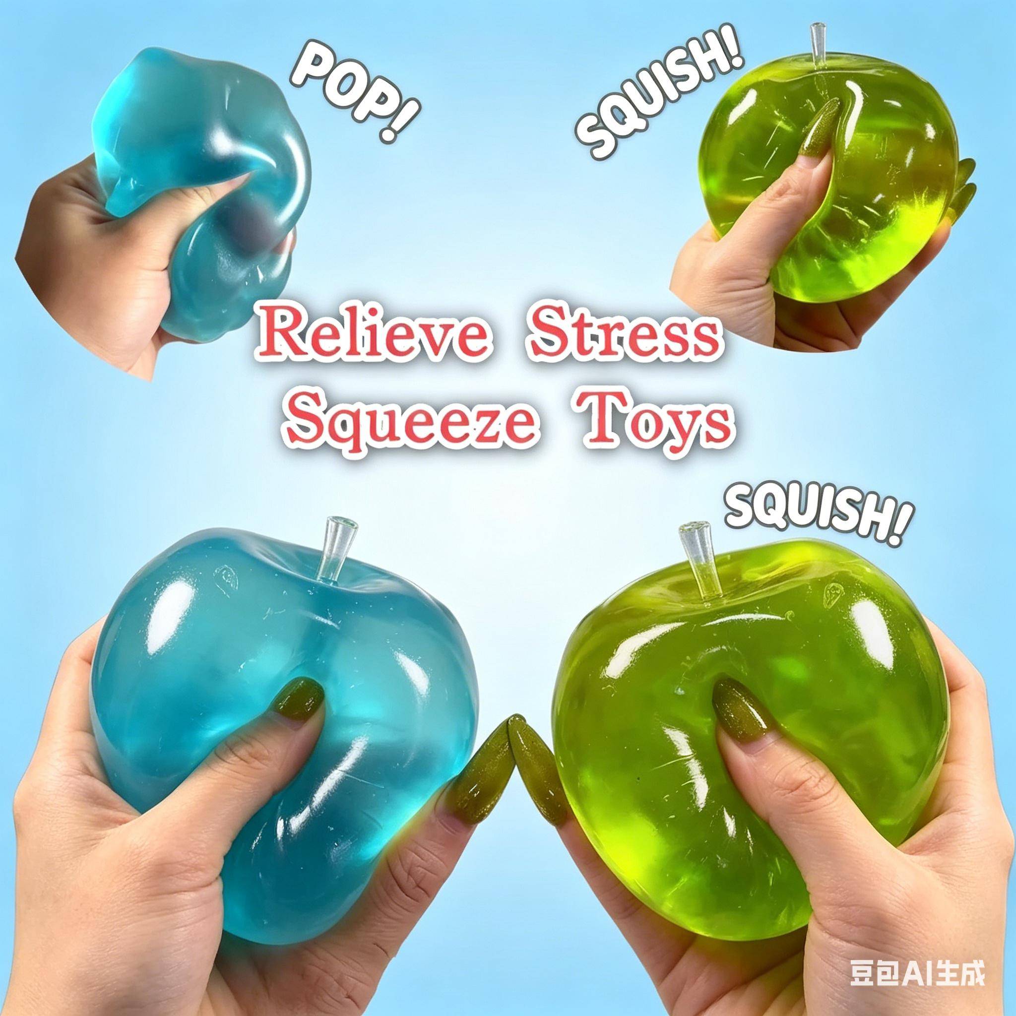 Squishy Grön Äpple Stressboll Långsam Återhämtning Klämleksak Mjuk Fidget Sensorisk Leksak för ADHD Autism jordgubbe