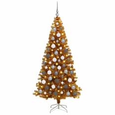 vidaXL Kunstige juletræer med LED -strimmellys Guld 180 cm PET