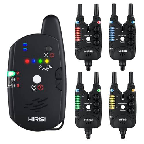 Hirisi Tackle Karpfenangeln Bissanzeiger Mit Fernbedienung (FunkempfäNger), Mit Nachtlicht, Einstellbarer Empfindlichkeit, LautstäRke Und Ton. Bissanzeiger Set. (FBA-S8-4)