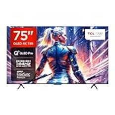 TCL 75T8B 75-Zoll QLED Pro 144Hz Onkyo Gaming Fernseher, 4K UHD, HDR Pro, Google TV (Dolby Vision IQ & Atmos, Motion Clarity, Freihändige Sprachsteureung, Kompatibel mit Google Assistant & Alexa)