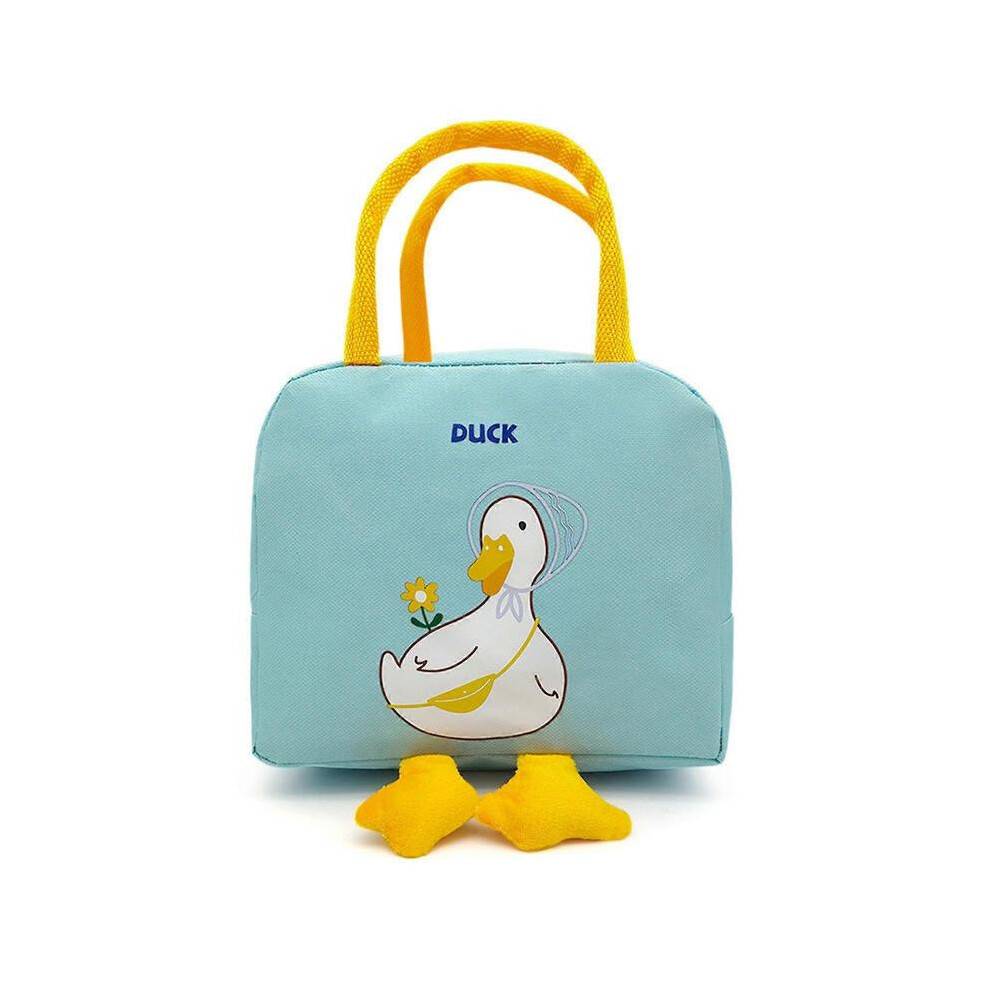 (Blue) Cute Little Yellow Duck Lunch Bag For Women Men Cartoon Insulated Tote Bags Reusable For Work Picnic School Travel Portable Handbag