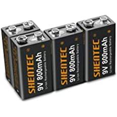 4-pack Shentec 9V 800mAh litiumjonuppladdningsbara 6F22 PP3 batterier hög kapacitet låg självurladdning litiumjonuppladdningsbara batterier