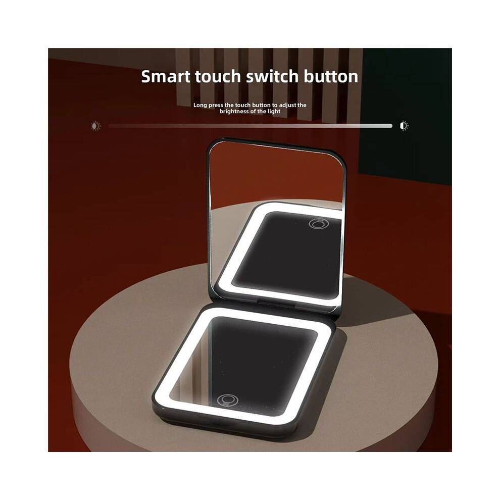 Compact Vanity Folding Cosmetic Mirror with Lights Hand Held Small Pocket Travel Makeup Mirror 2X Magnifying White