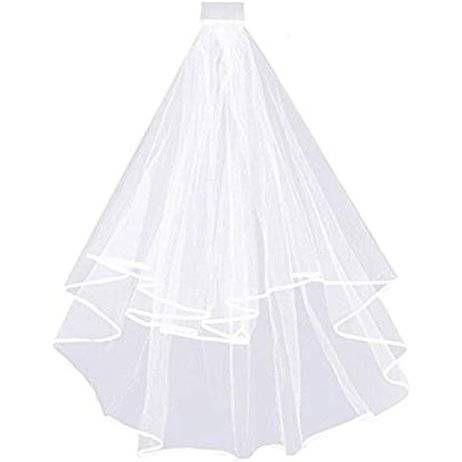 Brudeslør i Hvid Tyl med Satin Kant 80 cm.