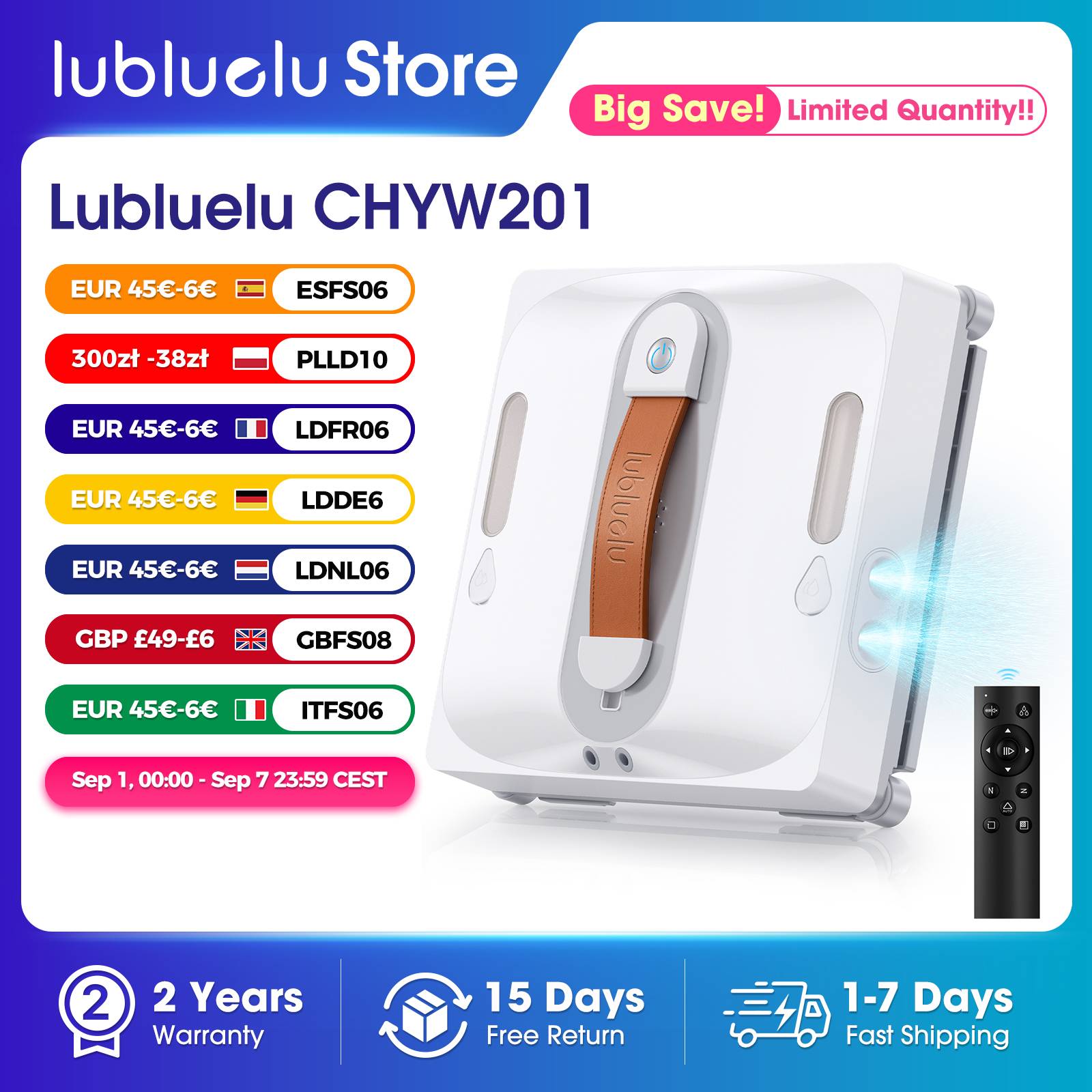 Lubluelu Robot Window Washer 8-Layer Safety Protection 9000Pa Suction Intelligent Path Edge Cleaning Home Glass Cleaning Robot